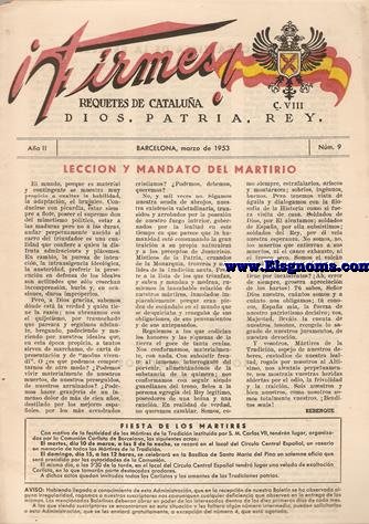 ¡Firmes! Requetés de Cataluña. Dios, Patria, Rey. Año II. Nº 9. Barcelona, marzo de 1953.