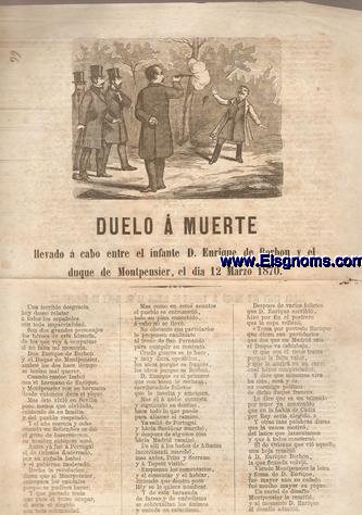 Duelo a muerte llevado a cabo entre el Infante D.Enrique de Borbn y el Duque de Montpensier,el 12 de Marzo de 1870.