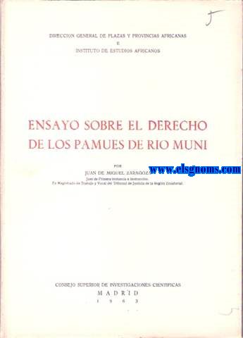 Ensayo sobre el Derecho de los pamues de Rio Muni.