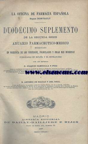 Duodcimo Suplemento (a Decimo Sexto) de la Segunda serie del Anuario Farmaceutico Mdico (nmeros 12 a 16 en un volmen).