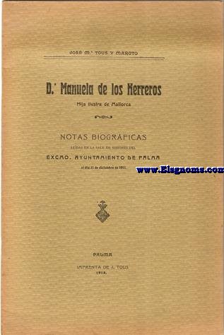 D Manuela de los Herreros, Hija Ilustre de Mallorca. Notas biogrficas.