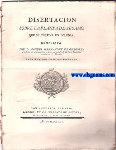 Disertacion sobre la planta de sesamo,que se cultiva en Bolonia / Compuesta por...