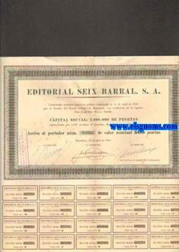 Editorial Seix Barral, S.A. Constituda mediante escritura pblica autorizada en 10 de Abril de 1945 por el Notario del Ilustre Colegio de Barcelona, con residencia en la capital, Don Guillermo Alcover Sureda. Barcelona, 10 de Abril de 1945.