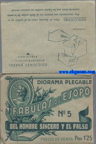 Diorama plegable. Fbulas de Esopo N 5. Del hombre sincero y el falso. Precio de venta Ptas 1'25.