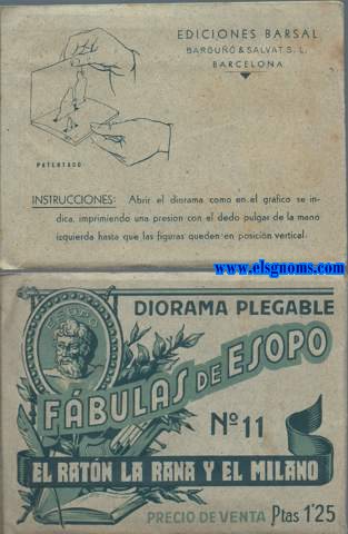 Diorama plegable. Fbulas de Esopo N 11. El ratn la rana y el milano. Precio de venta Ptas 1'25.