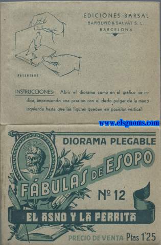 Diorama plegable. Fbulas de Esopo N 12. El asno y la perrita. Precio de venta Ptas 1'25.