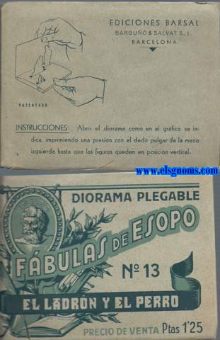 Diorama plegable. Fbulas de Esopo N 13. El ladrn y el perro. Precio de venta Ptas 1'25.