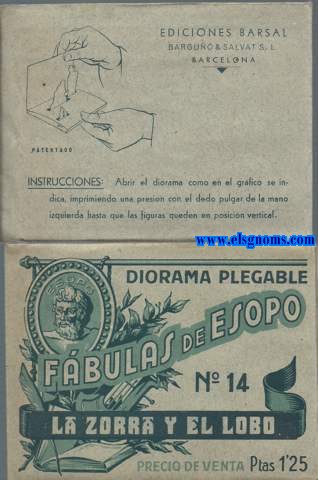 Diorama plegable. Fbulas de Esopo N 14. La zorra y el lobo. Precio de venta Ptas 1'25.