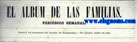 El Album de las Familias. Peridico semanal. Gratis  los suscriptores del Diario de Barcelona. N 32. Tomo II. Barcelona, 17  de junio de 1860.