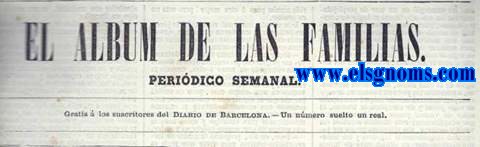 El Album de las Familias. Peridico semanal. Gratis  los suscriptores del Diario de Barcelona. N 3. Tomo II. Barcelona, 27 de noviembre de 1859.