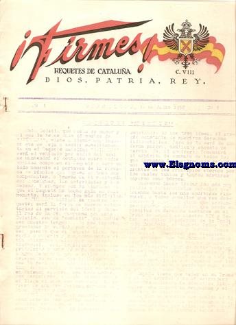Firmes! Requets de Catalua. Dios, Patria, Rey. Ao 1. N 1. Barcelona, 1 de Julio de 1952.