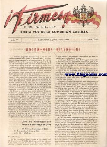 Firmes! Requets de Catalua. Dios, Patria, Rey. Ao IV. N 37 - 38. Barcelona, junio - Julio de 1955.