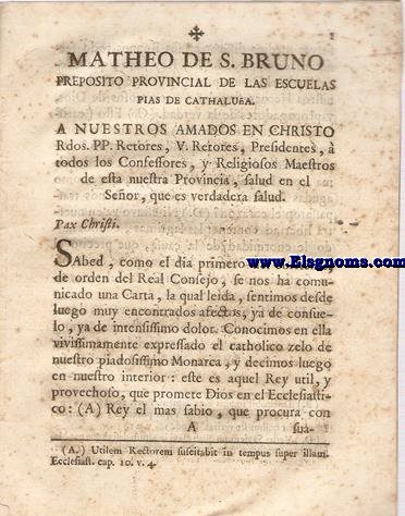 Don Carlos, por la Gracia de Dios, Rey de Castilla, de Leon, de Arragon, de las dos Sicilias... Sabed como en el pleyto, y Causa que en la nuestra Corte, y Audiencia, que reside en la Ciudad de Barcelona ante el Regente, y Ohidores de ella, y en la Sala en que preside Don Joseph Martines, y de Pons, Real Consejero, se sigue entre partes de los Regidores del Lugar, y termino de San Gens de Palafolls de una, y los Regidores, y Universidad de Villanueva de Palafolls de otra, por Joseph Creus Procurador de los dichos Regidores...