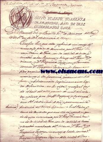 Don Manuel Gil y Burillo Escribano de Camara del Rey Ntro. Sor. en la Real Audiencia de Aragon. Certifico que por ella y oficio de mi cargo se introdujo pleito de demanda por Don Joaquin Gorraiz vecino de Jaca, con la calidad de tutor y curador de las personas y bienes de D Francisca D Vicenta, y D Joaquina Yrigioyen y Gorraiz  contra Don Joaquin Yrigoyrn su hermano vecino de la Ciudad de Barbastro sobre particion de diferentes bienes y sitios pertenecientes  la herencia paterna con sus frutos, y substanciada legitimamente entre hasta definitiva...