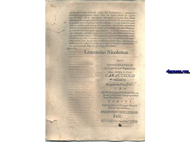 Sacra Congregatione Episcoporum, & Regularium Emo., & Rmo. D. Card. Caracciolo ponente Neapolitana Processionis: Pro RR.PP. Dominicanis S. Severi Neapolis, & Confrateribus Congregationis Sanctissimi Rosarii. Contra R.D. Parochum S. Georgei Maioris Piorum Operatiorum. Facti.